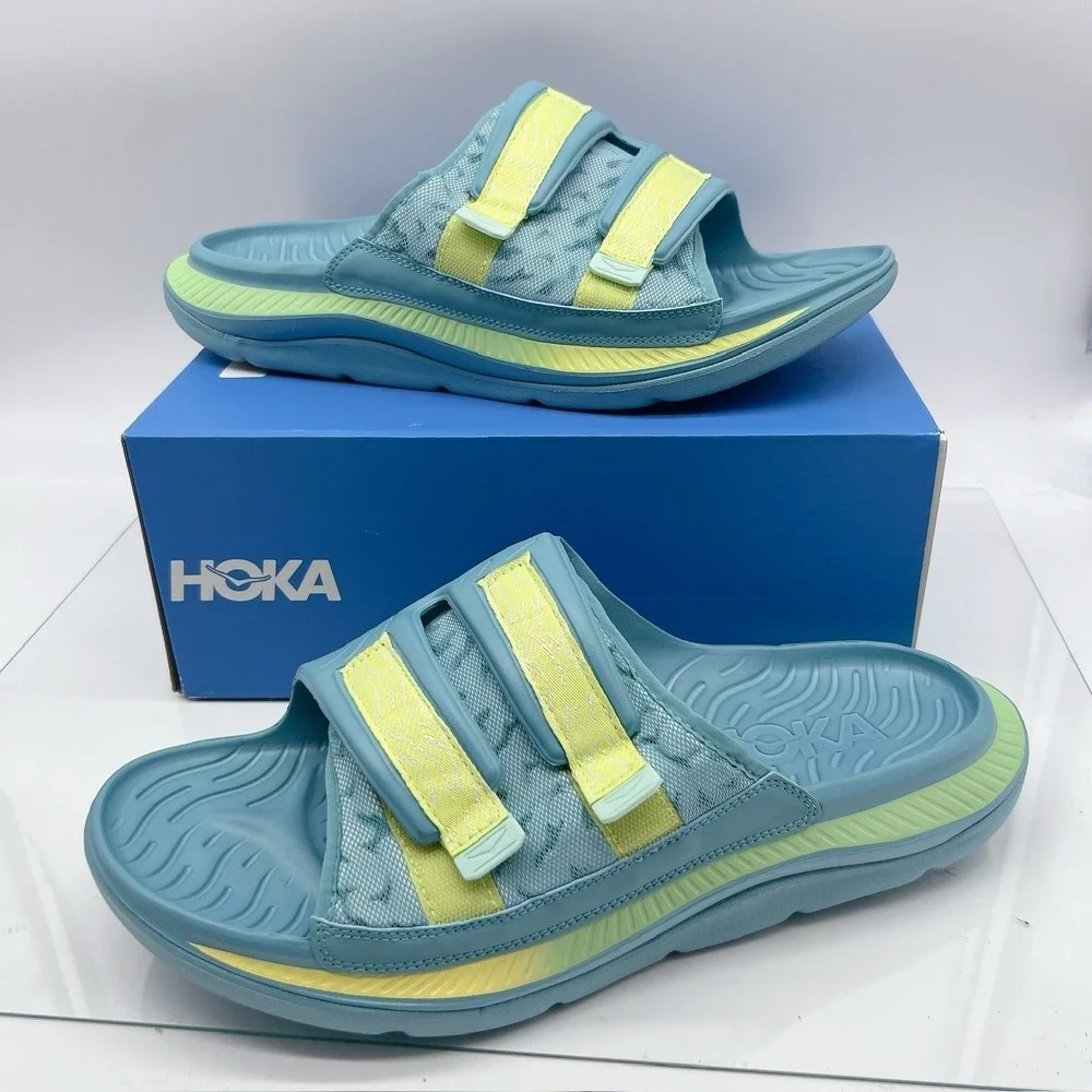 Hoka One One Ora Luxe - Ocean Mist/ Citrus Glow Recovery Slides Mens US 14